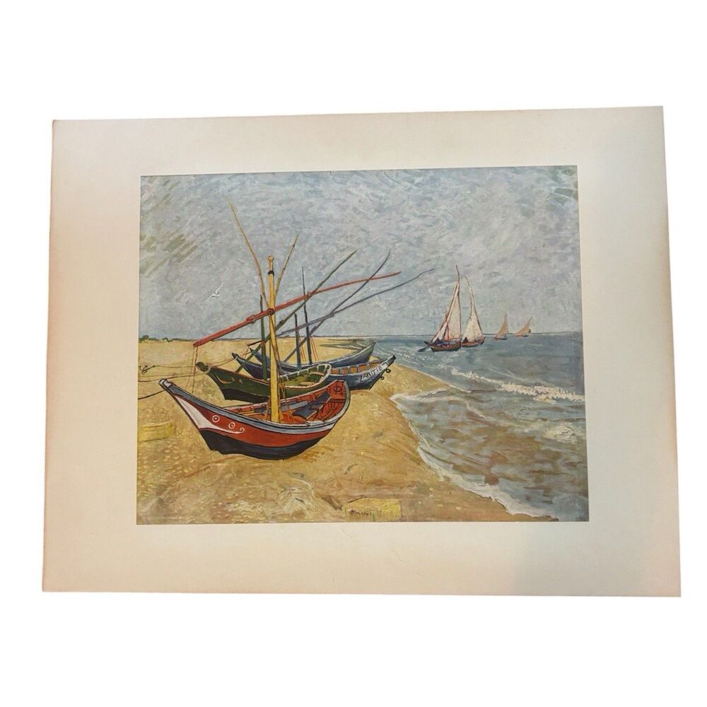 1952 Vincent van Gogh Fishing Boats at Saintes-Maries Plate 6 Mounted Art Print